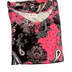 Denim & Co Womens 3X Paisley Print Top Gathered Neckline 3/4 Sleeves Pink NWT